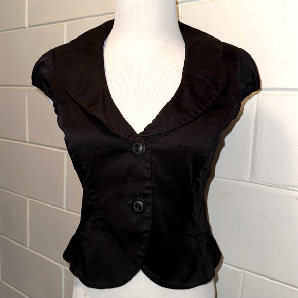 Y2K mini blazer crop top button up shoulder pads vintage short sleeve black S - Picture 3 of 9